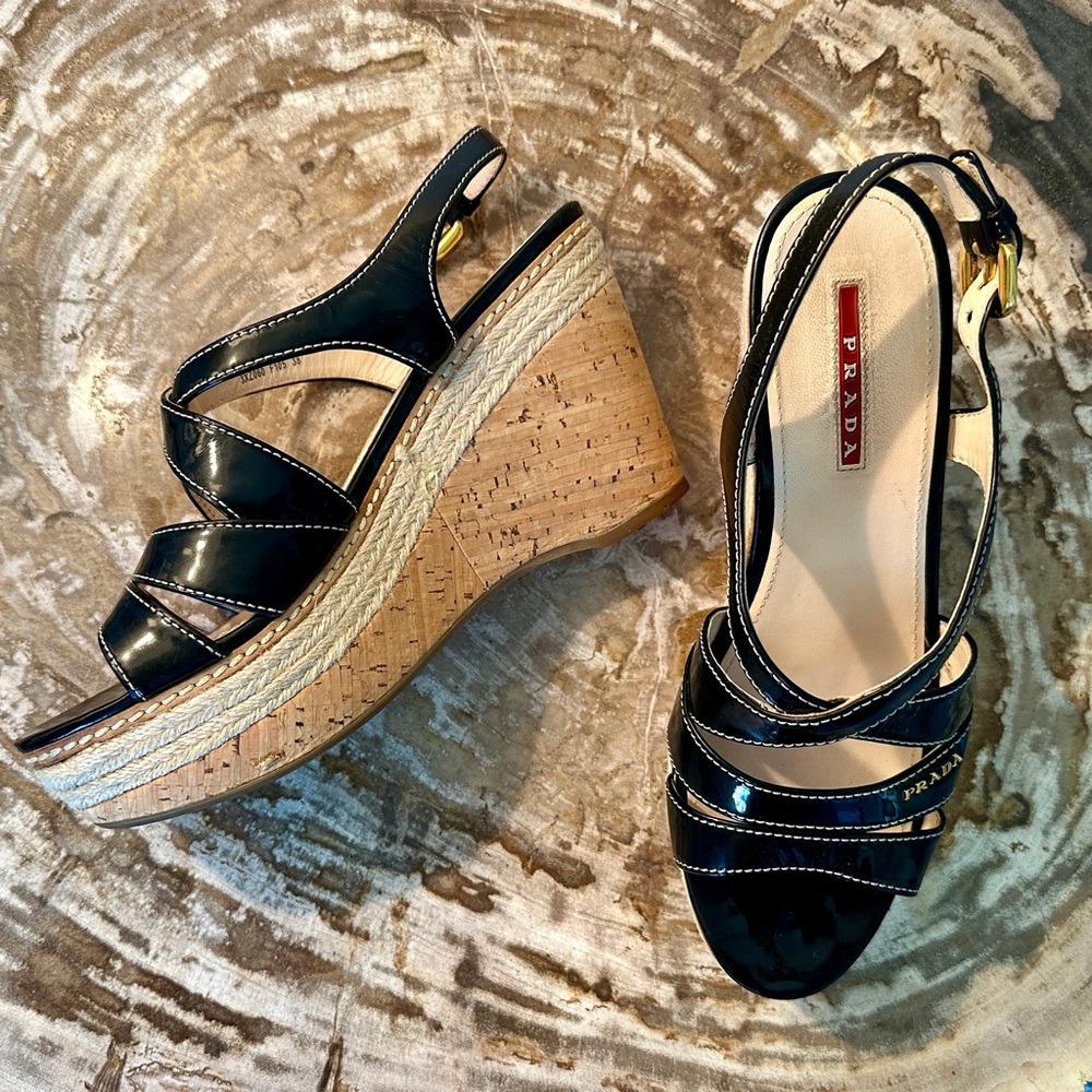 Worn once | PRADA leather wedge sandals
